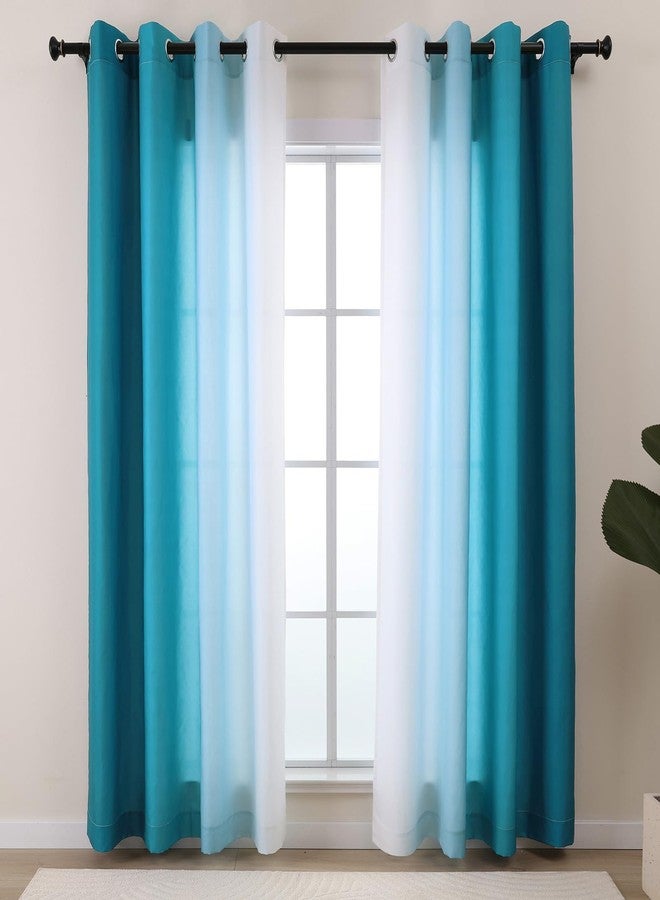 L.Z.E Teal and White Ombre Privacy Curtains 84 Inches Long 2 Panels Set Teal Green Light Filtering Non-See-Through Curtains & Drapes for Living Room Nursery Elegrant Window Treatment Grommet Top - Image 1